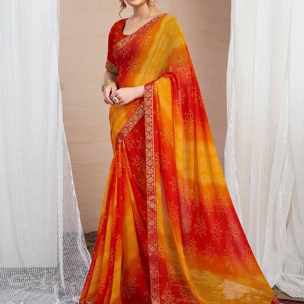 KALINI Bandhani Pure Chiffon Saree