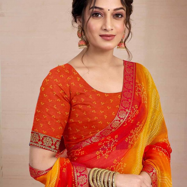 KALINI Bandhani Pure Chiffon Saree