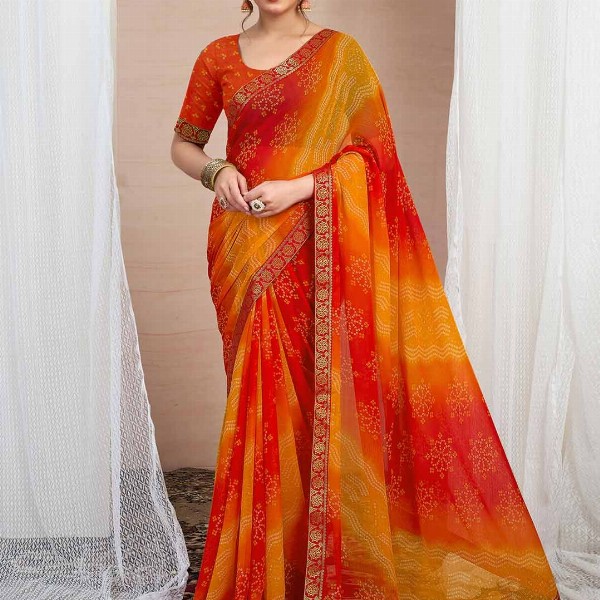 KALINI Bandhani Pure Chiffon Saree