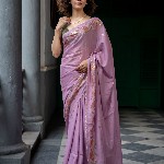 Suta Floral Printed Lavender Color Cotton Blend Saree