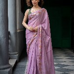 Suta Floral Printed Lavender Color Cotton Blend Saree