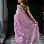 Suta Floral Printed Lavender Color Cotton Blend Saree