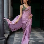Suta Floral Printed Lavender Color Cotton Blend Saree