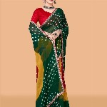 ASTEYAM Bandhani Sequinned Pure Georgette Bandhani Saree