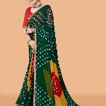 ASTEYAM Bandhani Sequinned Pure Georgette Bandhani Saree