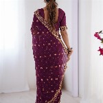 CaniBani Magenta Pure Chiffon Sarees