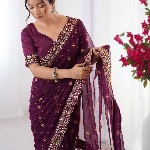 CaniBani Magenta Pure Chiffon Sarees