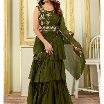 PATLANI STYLE Georgette 3-Layered Embroidered Ready To Wear Saree With Belt