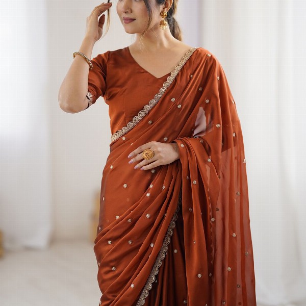 Saree mall Embellished Sequinned Floral Pure Georgette Saree