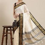 KALINI White & Black Checked Zari Silk Cotton Saree