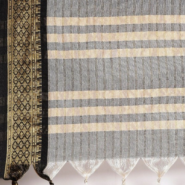 KALINI White & Black Checked Zari Silk Cotton Saree