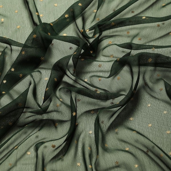 Mitera Green & Gold-Toned Floral Zari Pure Chiffon Saree