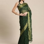 Mitera Green & Gold-Toned Floral Zari Pure Chiffon Saree