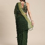 Mitera Green & Gold-Toned Floral Zari Pure Chiffon Saree