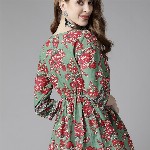 Rain & Rainbow Gather A-Line Print Top