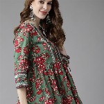 Rain & Rainbow Gather A-Line Print Top