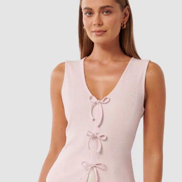 Forever New Women Vertical Stripes Striped Bow Tank Top