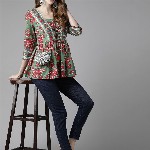 Rain & Rainbow Gather A-Line Print Top