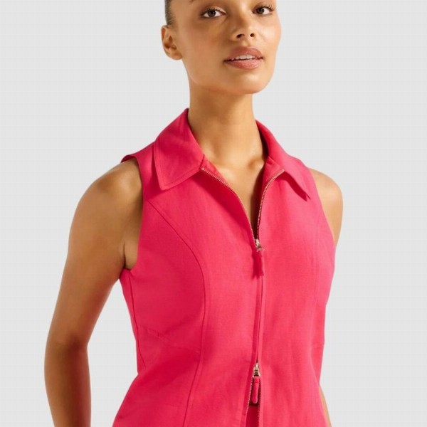 Forever New Women Solid Shirt Collar Sleeveless Top