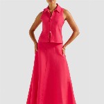 Forever New Women Solid Shirt Collar Sleeveless Top