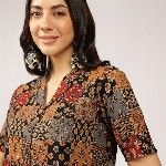 Anouk Ethnic Printed Cuban Collar Pure Cotton Shirt Style Top