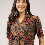 Anouk Ethnic Printed Cuban Collar Pure Cotton Shirt Style Top