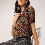 Anouk Ethnic Printed Cuban Collar Pure Cotton Shirt Style Top