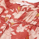 all about you Floral Print Mandarin Collar Puff Sleeves Pure Cotton Shirt Style Top