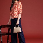 all about you Floral Print Mandarin Collar Puff Sleeves Pure Cotton Shirt Style Top