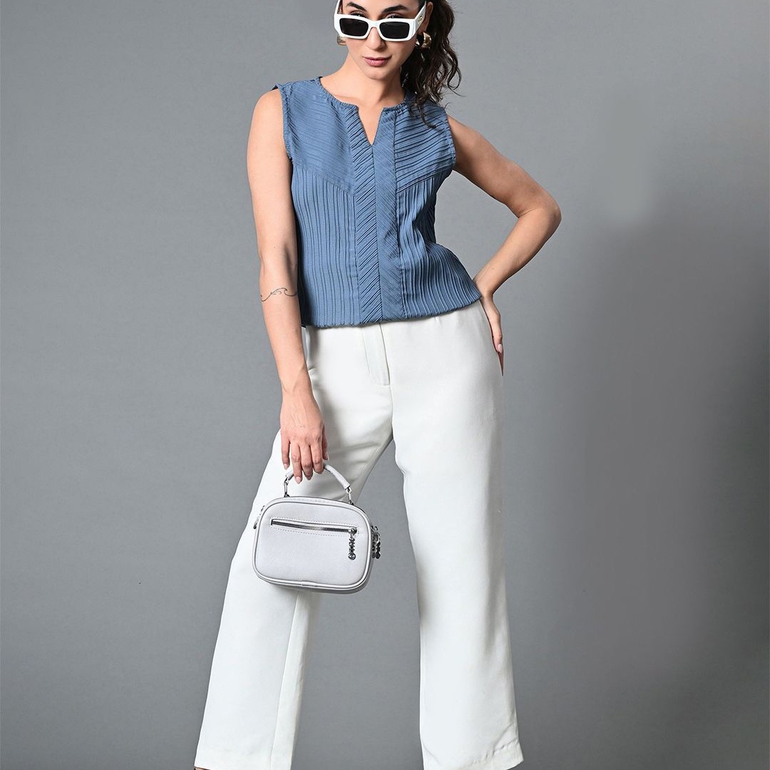 The Roadster Life Co. Women Self Design Keyhole Neck Polyester Top