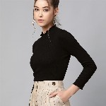 SASSAFRAS Black High Neck Cropped Top