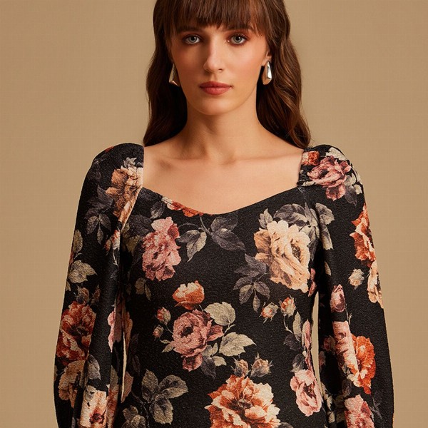 Kazo Women Black & Pink Floral Print Top