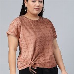 Roadster Women Beige Printed Pure Cotton Top with Tie-up Detail