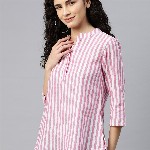 Cottinfab Striped Mandarin Collar Cotton Top