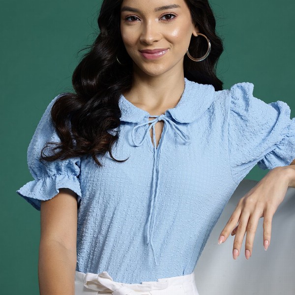 DressBerry Peter Pan Collar Seersucker Top