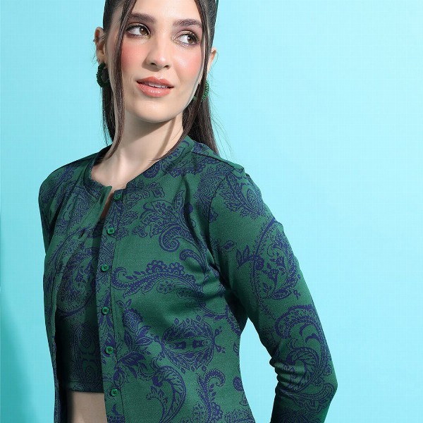 Tokyo Talkies Ethnic Motifs Printed Jacquard Cami Top With Jacket