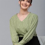 Style Quotient V-Neck Cuffed Sleeve Top