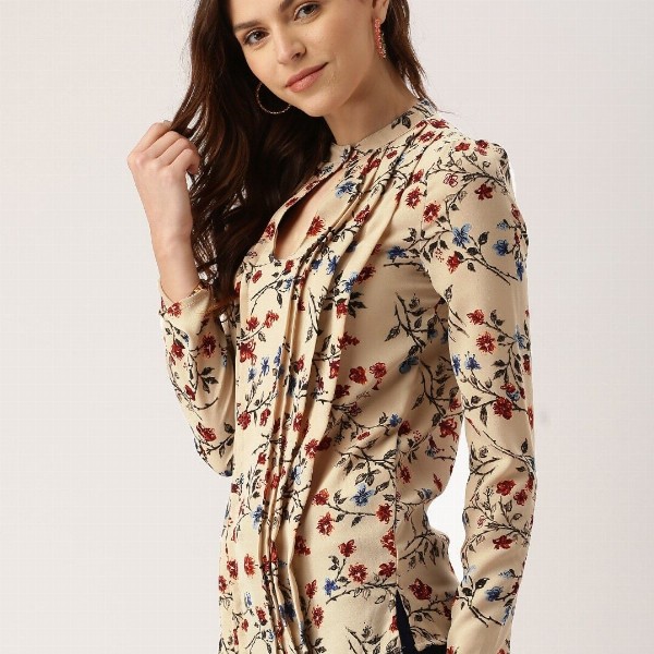 all about you Women Beige & Rust Red Floral Printed Top