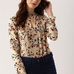 all about you Women Beige & Rust Red Floral Printed Top