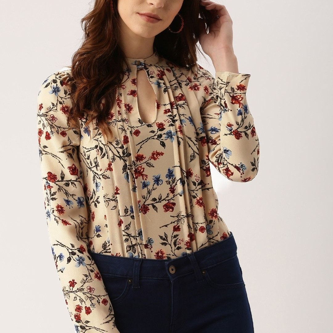 all about you Women Beige & Rust Red Floral Printed Top
