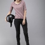 Roadster Women Mauve Solid Regular Pure Cotton Top