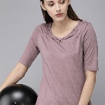 Roadster Women Mauve Solid Regular Pure Cotton Top