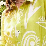 Athena Lime Green Floral Printed Linen Shirt Style Top