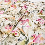 Divena Off White & Green Floral Print Mandarin Collar Roll-Up Sleeves A-Line Top