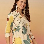 Anouk Rustic Floral Print Mandarin Collar Cotton Top