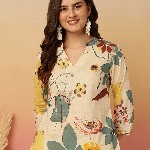 Anouk Rustic Floral Print Mandarin Collar Cotton Top