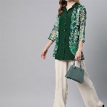 Cottinfab Ethnic Motifs Print Layered Crepe Shirt Style Longline Top