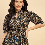 Azira Women Ethnic Printed Mandarin Collar Cotton Top