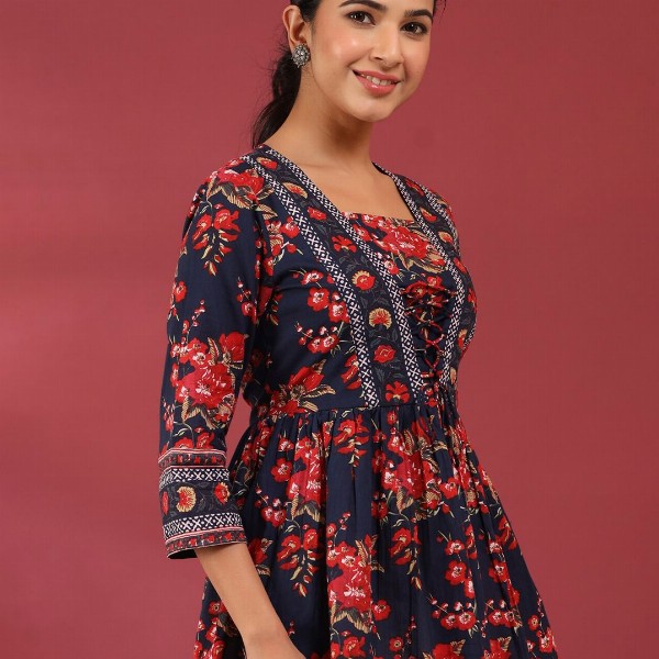 Rain & Rainbow Floral Print Cotton Empire Top