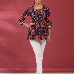 Rain & Rainbow Floral Print Cotton Empire Top